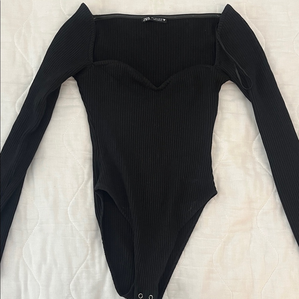 Zara Kids Black Ribbed Bodysuit